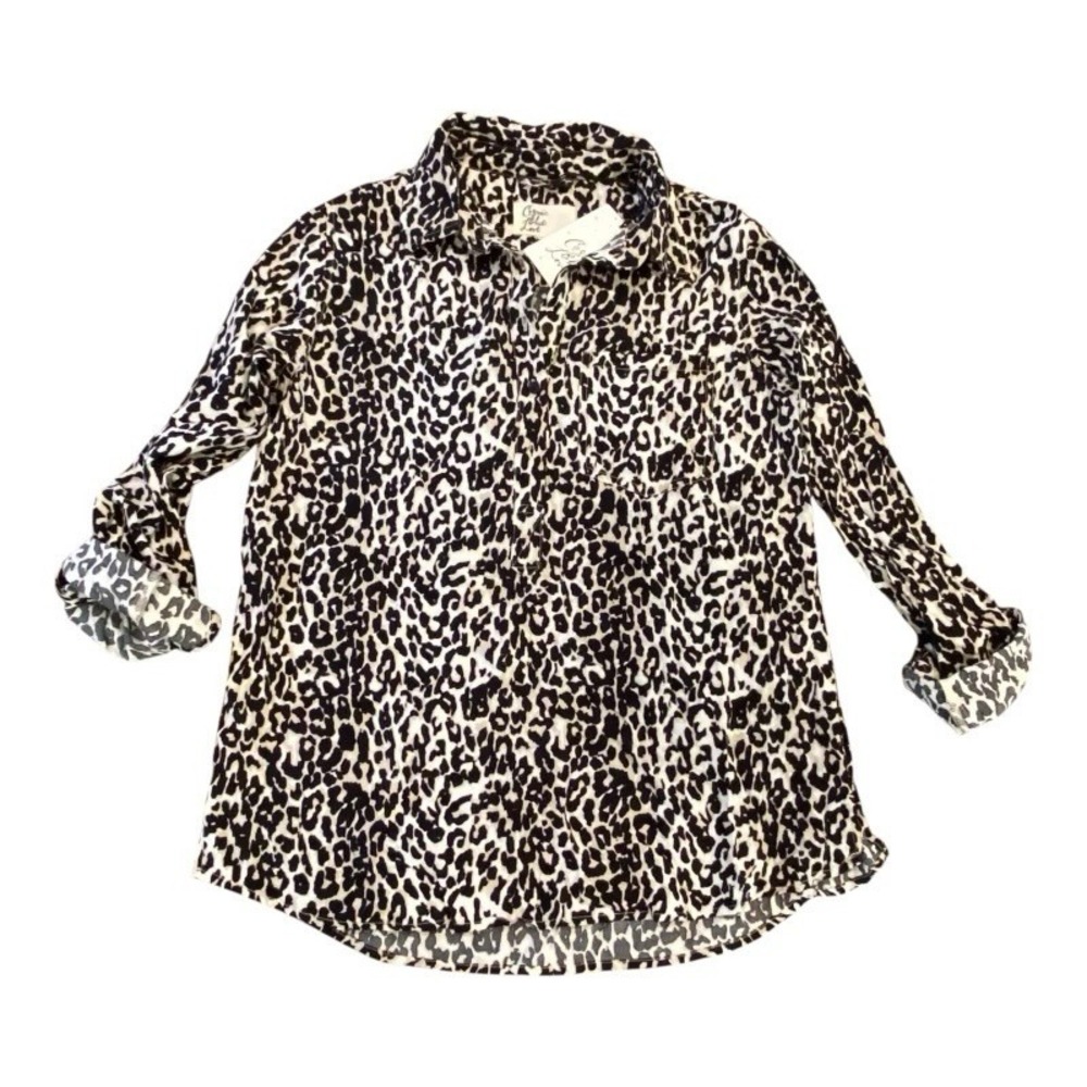 NWT Cosmic Blue Love Womens Blouse Leopard Button Down Collared Size S